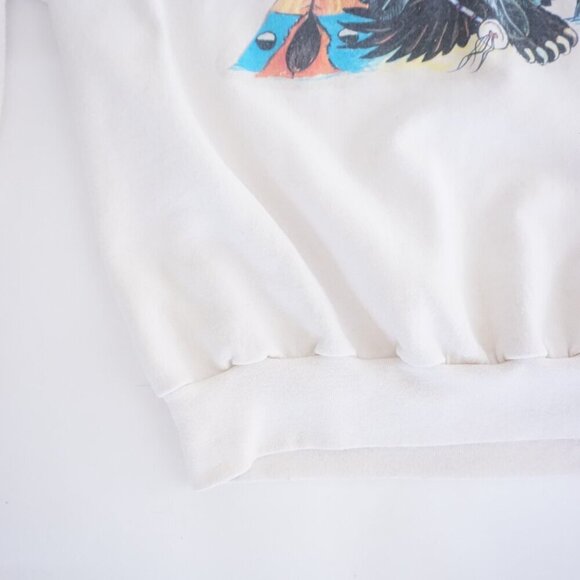 Vintage Hanes White Indigenous Animal Print Cotton Blend Crewneck Sweater XL - Picture 7 of 10